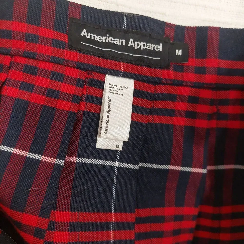 American Apparel Skirt M Red Navy Plaid Pleated Tartan Schoolgirl Tennis NWOT